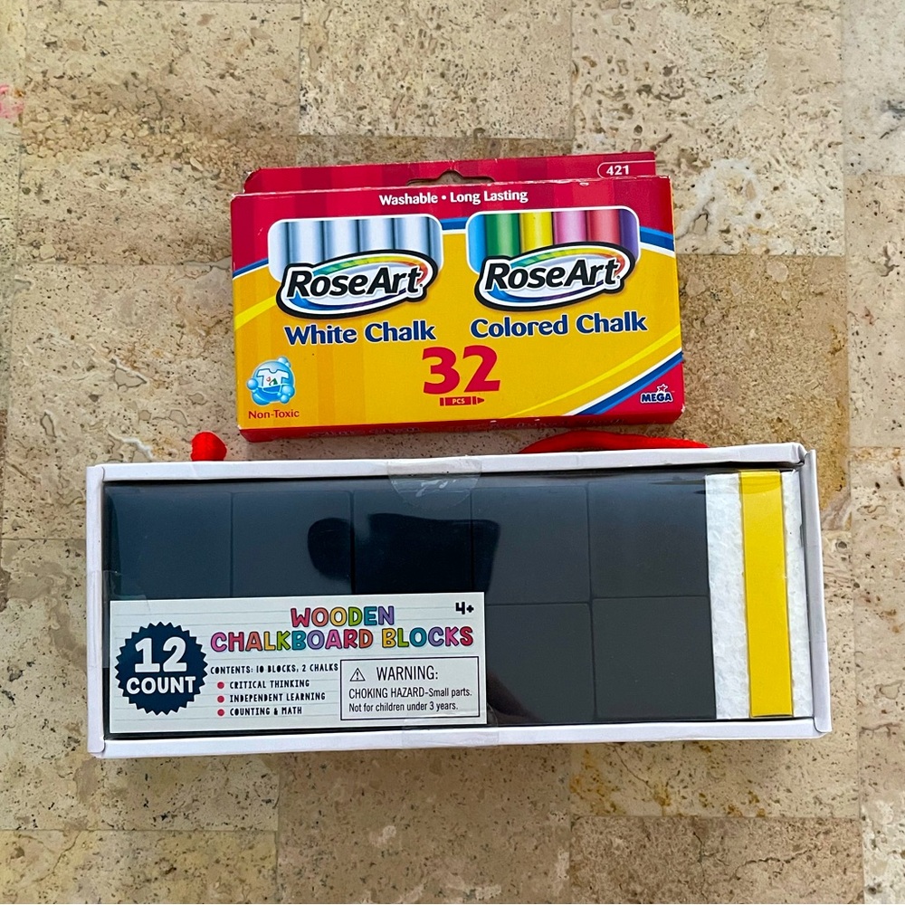 Wooden Chalkboard Blocks and Set of White and Multicolor Chalk